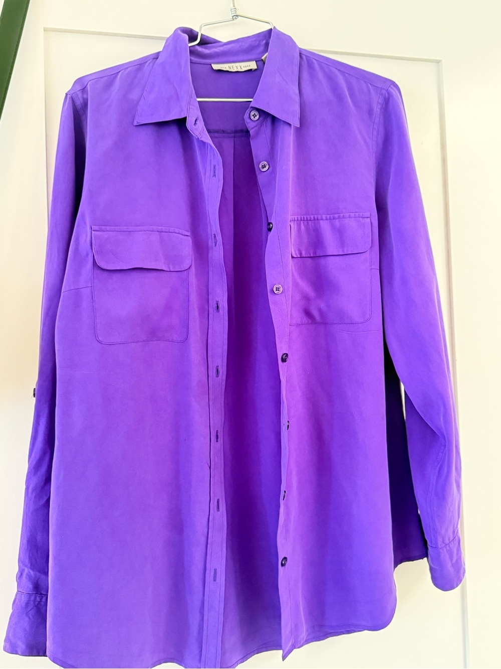 Vintage 100% Silk Purple Button-Down Blouse Size Medium - Picture 3 of 4